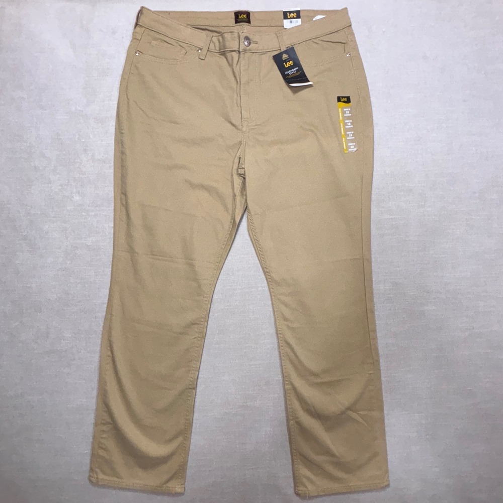 Lee Legendary Straight Leg‎ Pants Womens 18 M Khaki Mid Rise Stretch NWT